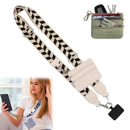 Phone Strap with Zippered Pouch for Women, Adjustable Cellphone Lanyard Crossbody with Wallet ,Clip and Go Strap for Phone